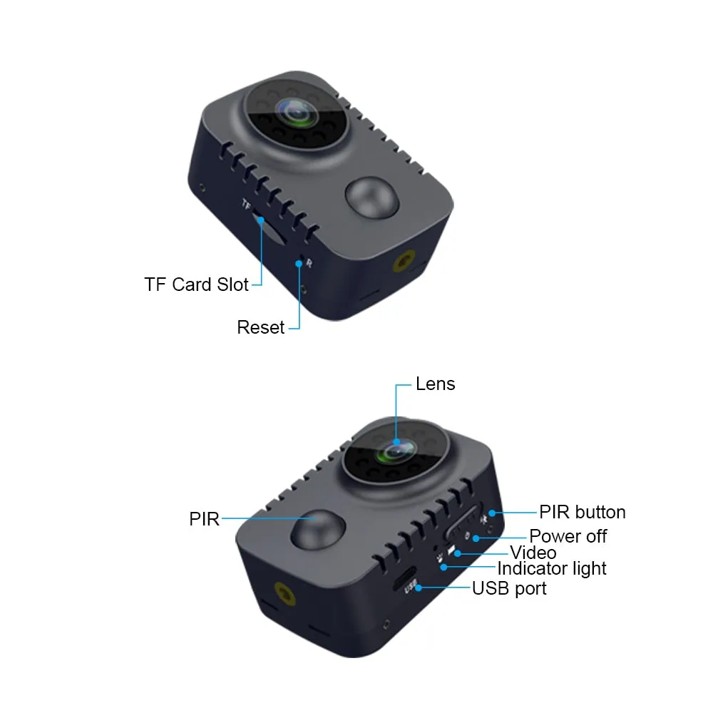 1080P Mini Body Camera HD Video Security Surveillance Recorder Camera Night Vision Motion Activated Small Nanny Cam PIR Cameras