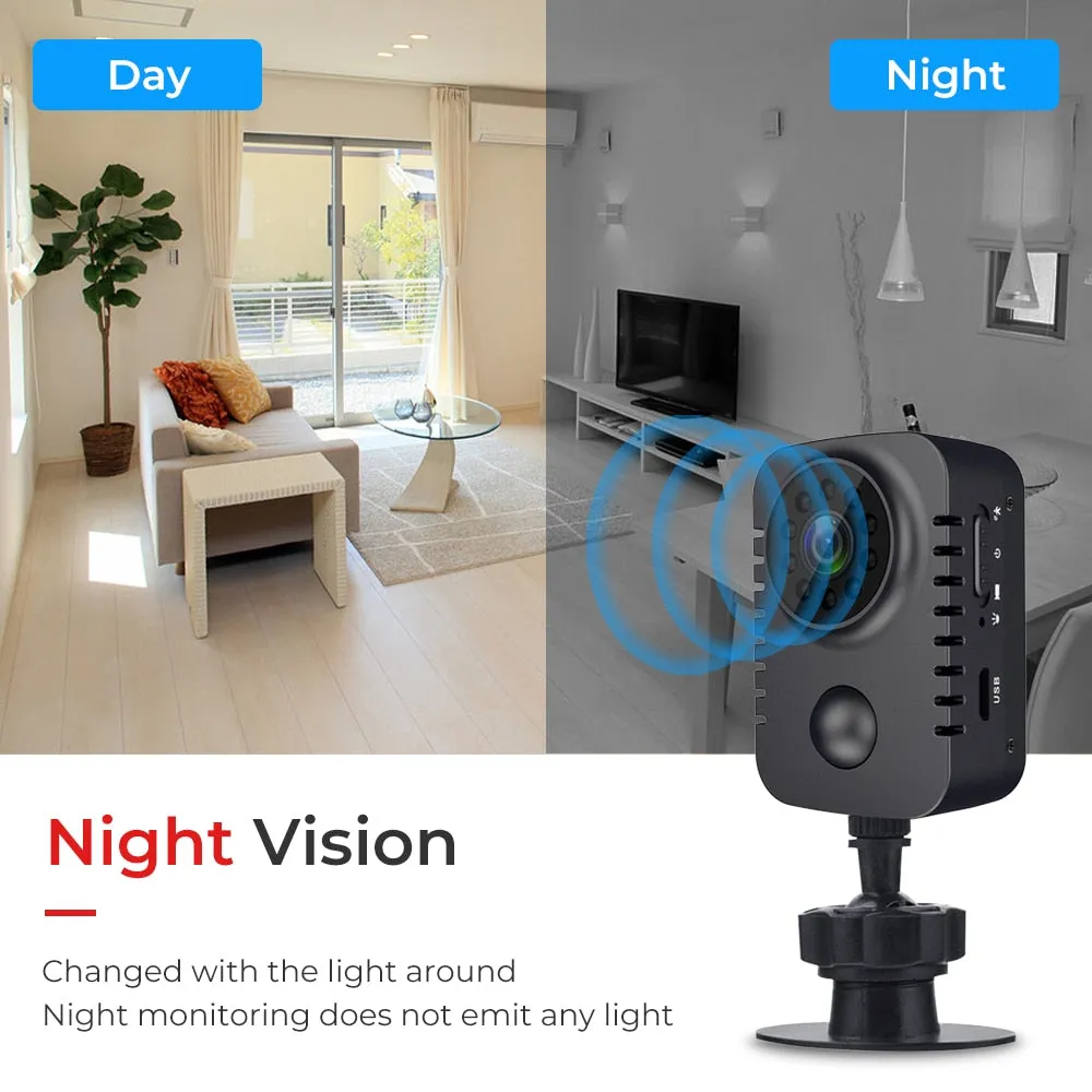 1080P Mini Body Camera HD Video Security Surveillance Recorder Camera Night Vision Motion Activated Small Nanny Cam PIR Cameras