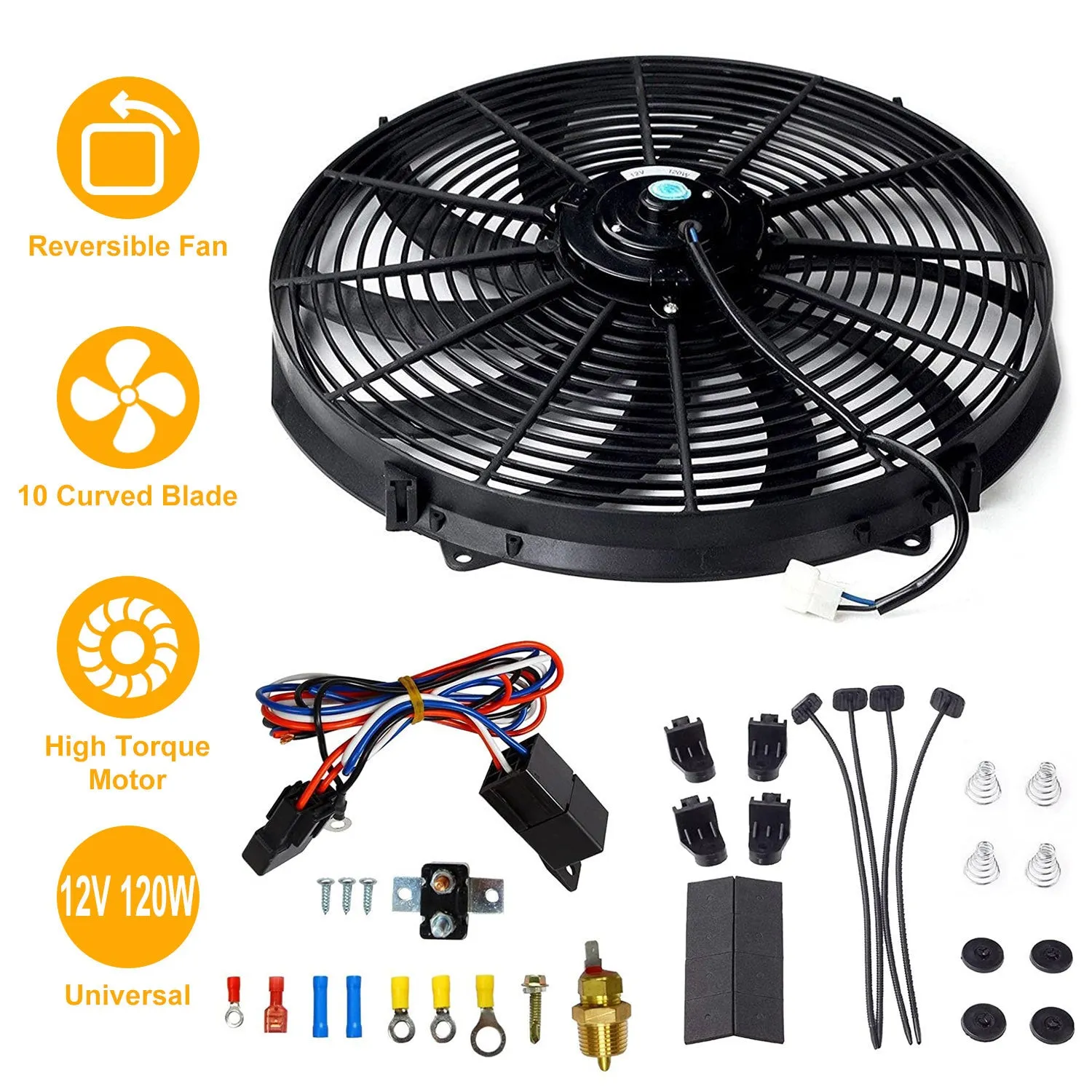 16 Inch Electric Radiator Cooling Fan 12V 120W 10 Blades Car