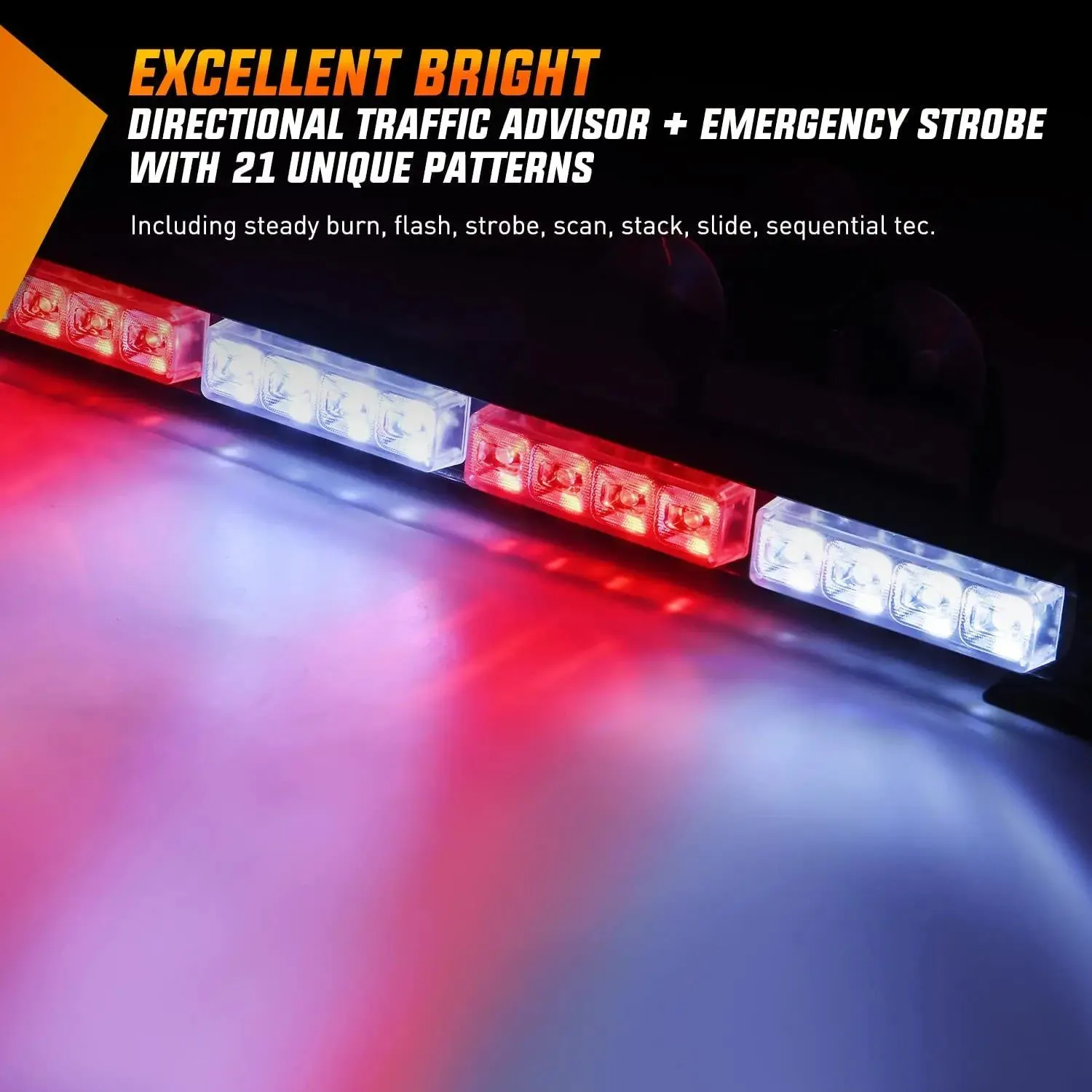 35 Inch 32 Leds Traffic Advisor Strobe Red White Light Bar