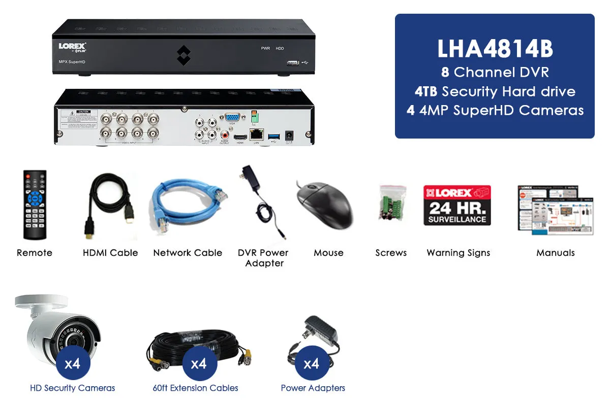 4MP Super HD 8 Channel Security System with 4 Super HD 4mp Cameras