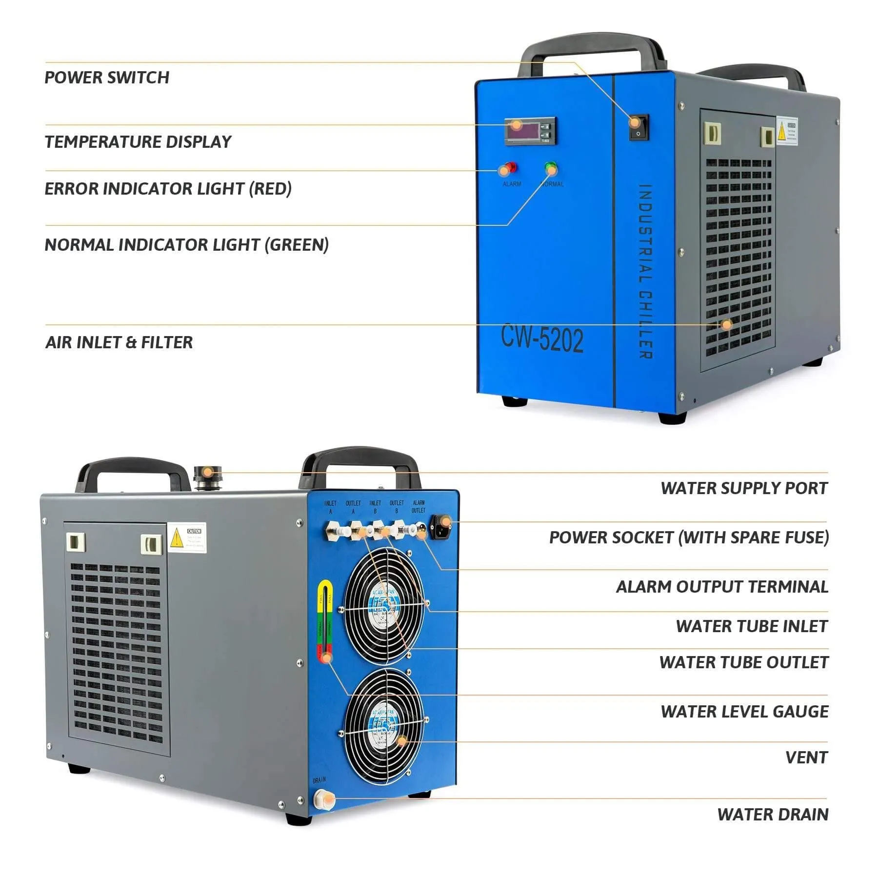 6L Industrial Dual Water Chiller for 50W-150W CO2 Laser Engraver Machines