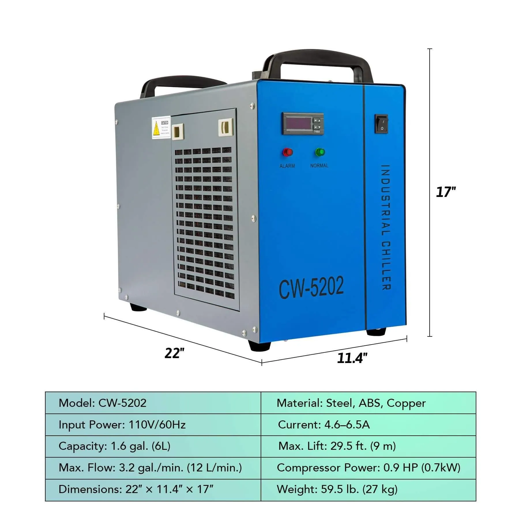 6L Industrial Dual Water Chiller for 50W-150W CO2 Laser Engraver Machines