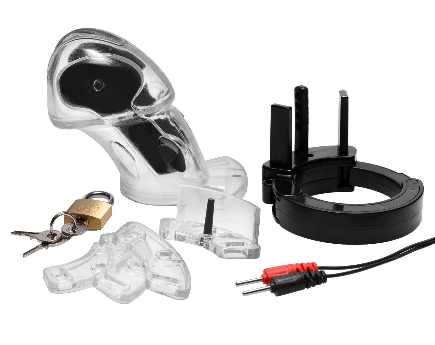 7247AR-SIS      Sissy Clit Trainer Electro Stim Clear Polycarbonate Locking Cock Cage Chastity Device