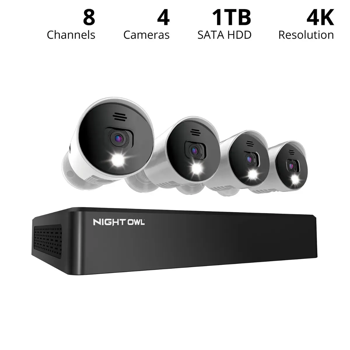 8 Channel 4K Bluetooth DVR with 1TB Hard Drive and 4 Wired 4K Spotlight Cameras with Audio Alerts and Sirens
