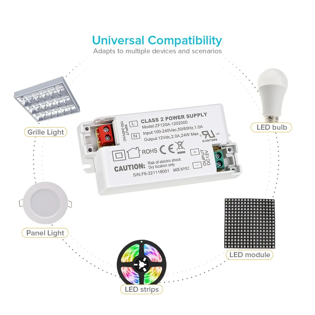 AC 100V 240V to DC 12V 24V Driver Transformer Power Supply for LED Strip Lights Constant Voltage LED Projects Dimmable