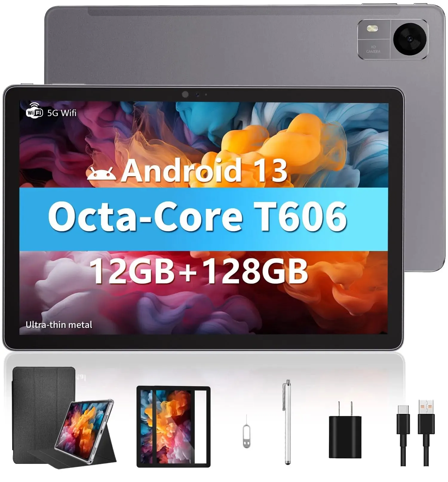 Android 13 Tablet, 10 inch Tablets with Case, Stylus, 12GB RAM 128GB ROM 1TB Expand, Octa Core Processor, 6000mAh, 2.4G/5G WiFi, GPS, FM, Dual Camera, FHD Touch Screen (Blue)