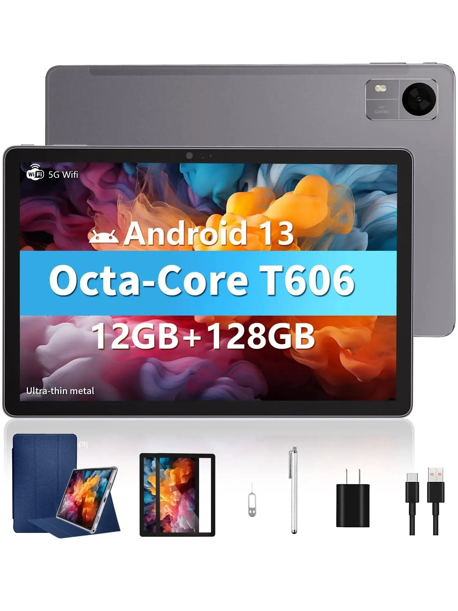 Android 13 Tablet, 10 inch Tablets with Case, Stylus, 12GB RAM 128GB ROM 1TB Expand, Octa Core Processor, 6000mAh, 2.4G/5G WiFi, GPS, FM, Dual Camera, FHD Touch Screen (Blue)