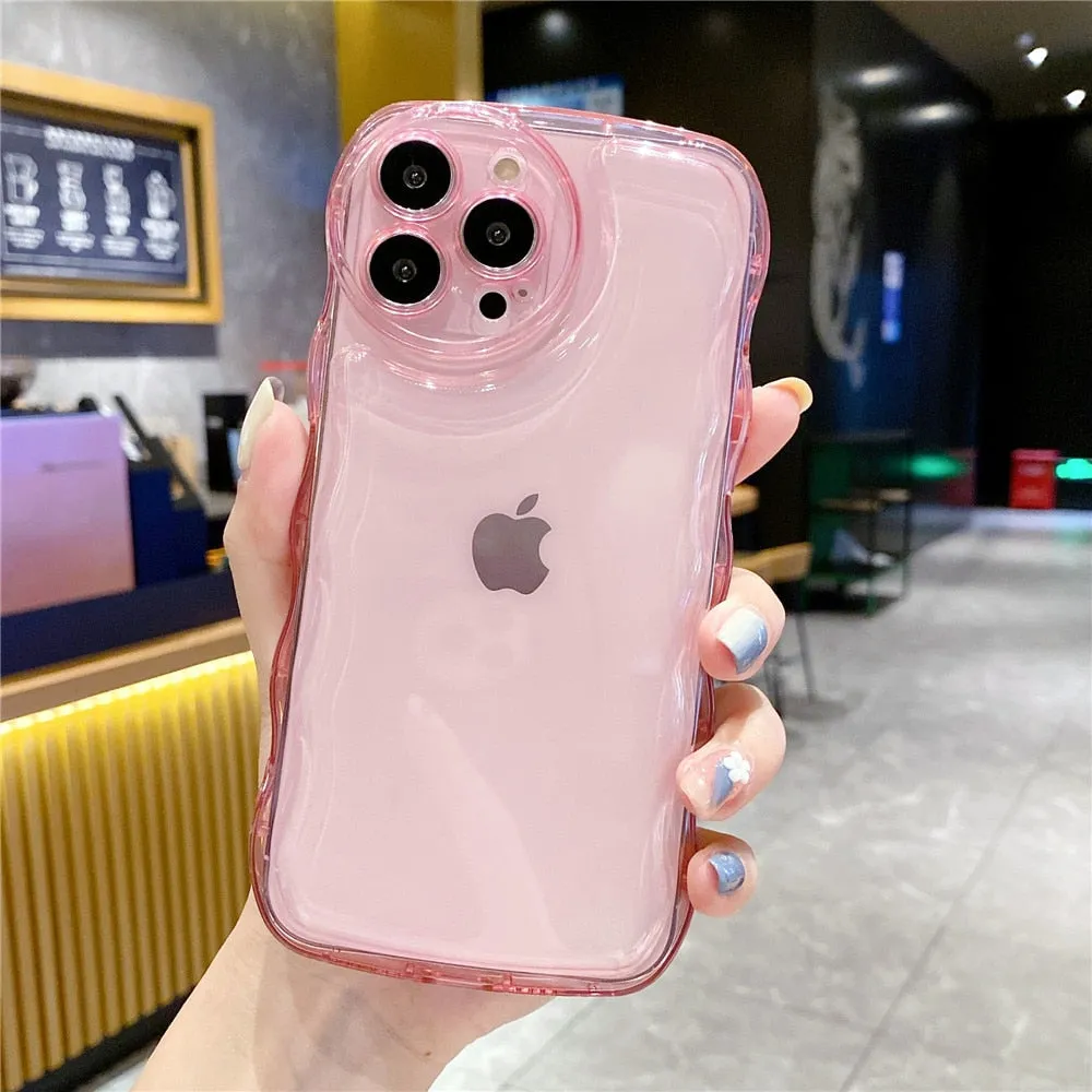 Anymob iPhone Honey Yellow Transparent Fluorescent Curly Wave Case Shockproof Silicone Cover