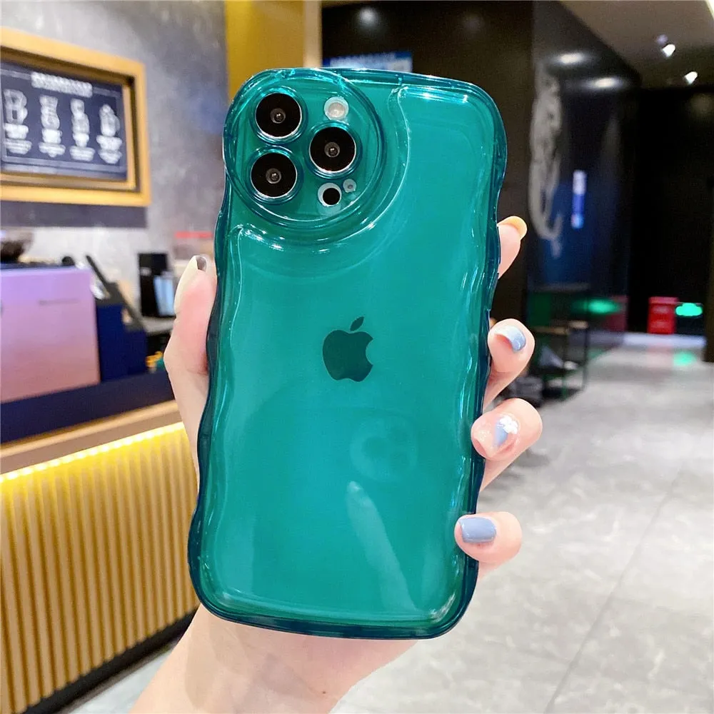 Anymob iPhone Honey Yellow Transparent Fluorescent Curly Wave Case Shockproof Silicone Cover