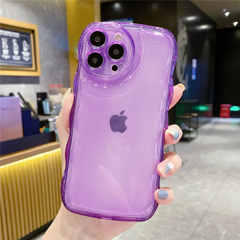 Anymob iPhone Honey Yellow Transparent Fluorescent Curly Wave Case Shockproof Silicone Cover