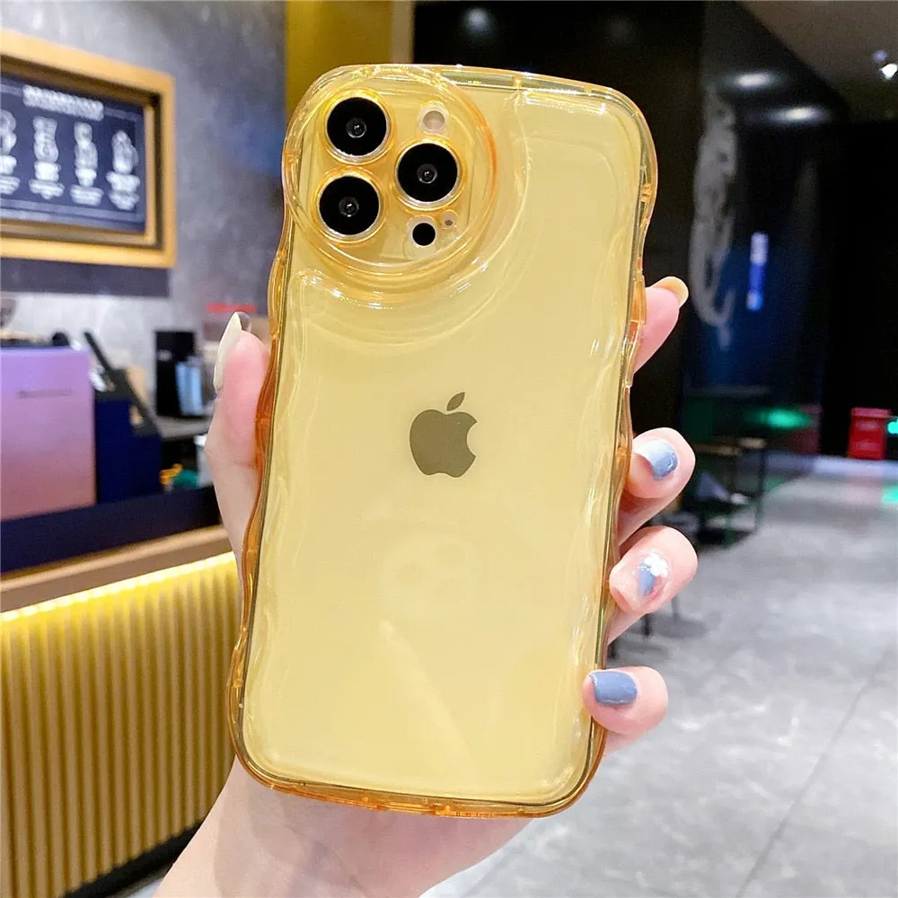 Anymob iPhone Honey Yellow Transparent Fluorescent Curly Wave Case Shockproof Silicone Cover