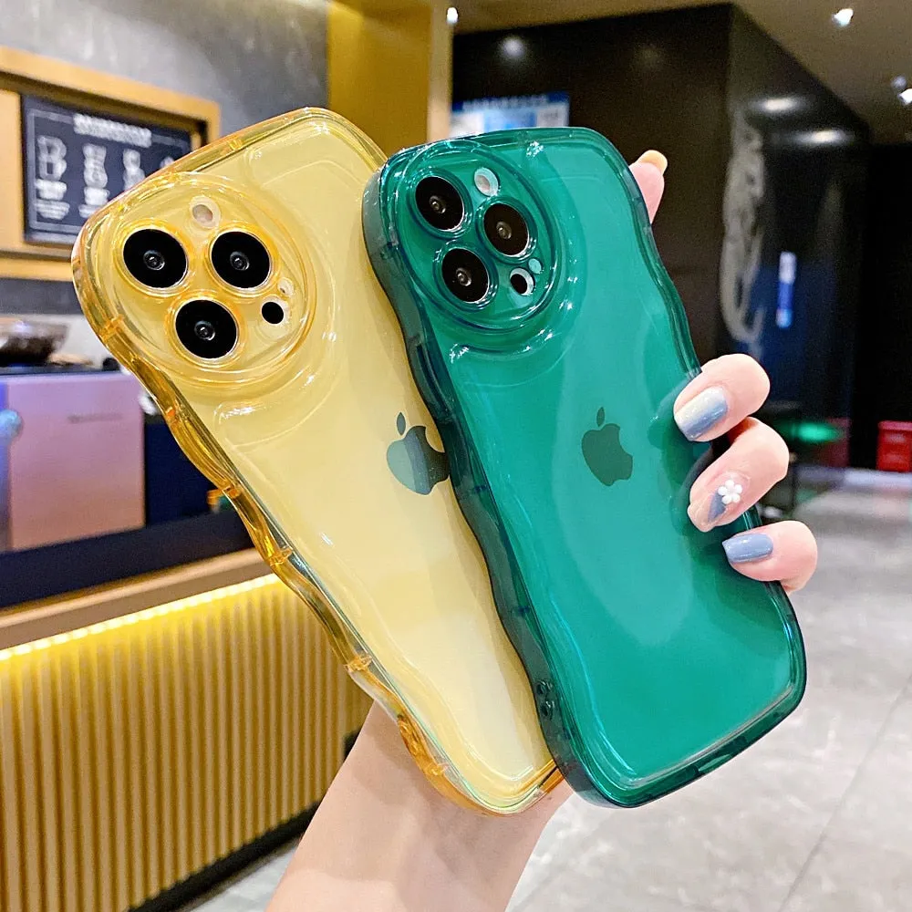 Anymob iPhone Honey Yellow Transparent Fluorescent Curly Wave Case Shockproof Silicone Cover