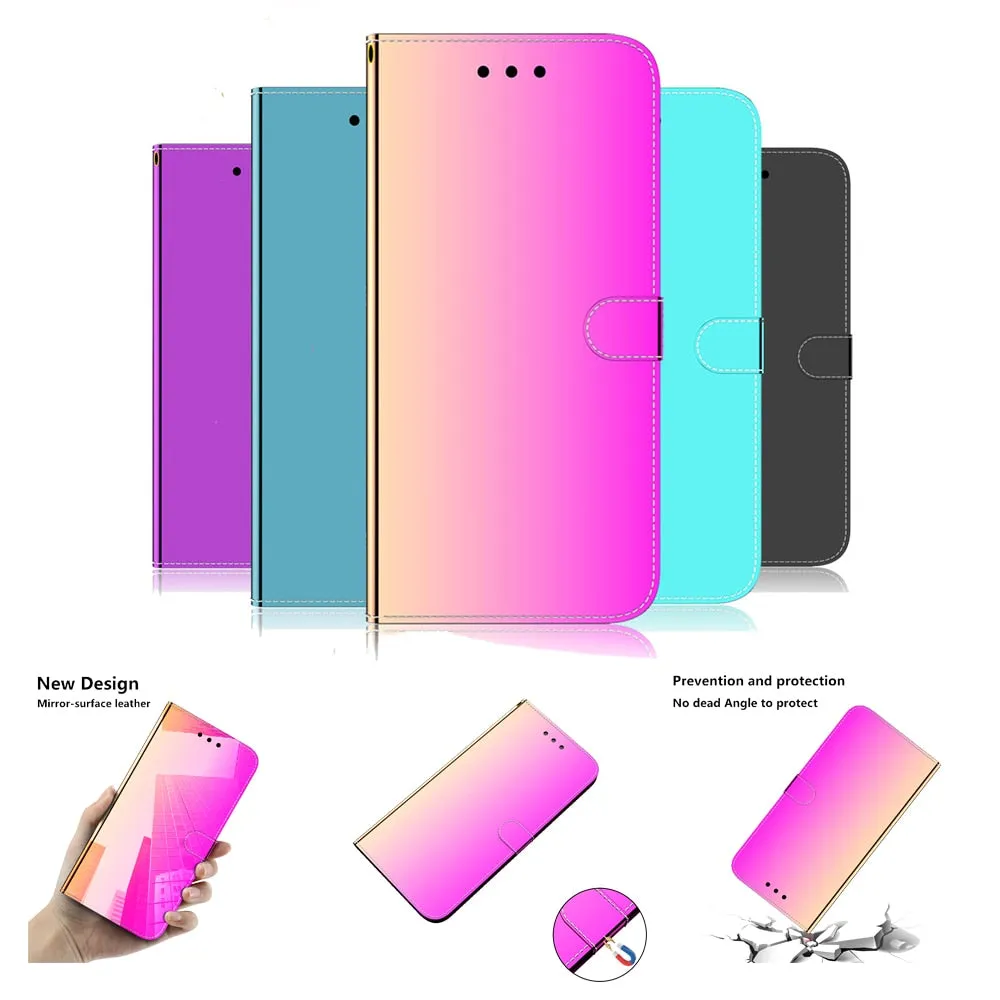 Anymob iPhone Light Blue Smooth Surface Mirror Leather Case Flip Wallet With Card Slots Cover