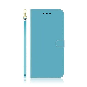 Anymob iPhone Light Blue Smooth Surface Mirror Leather Case Flip Wallet With Card Slots Cover