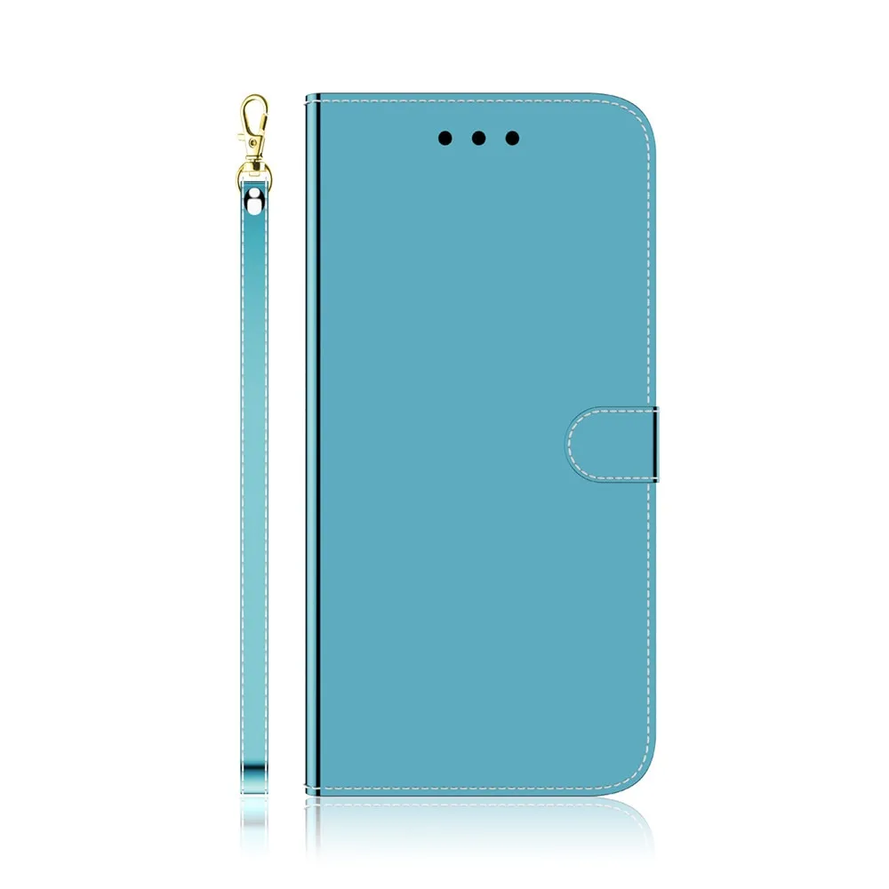 Anymob iPhone Light Blue Smooth Surface Mirror Leather Case Flip Wallet With Card Slots Cover