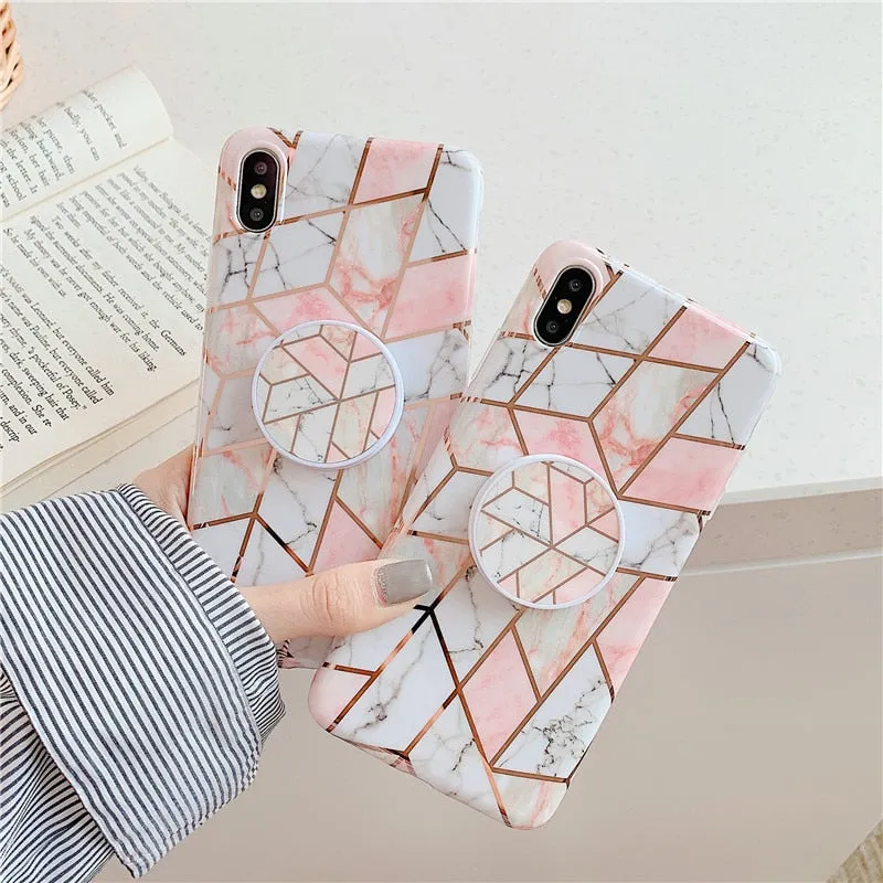 Anymob iPhone Mint Green Holder Stand Case Back Cover Marble Art Silicone Phone Cover