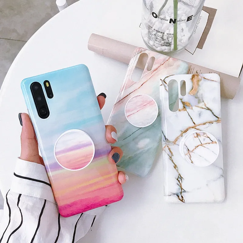 Anymob iPhone Mint Green Holder Stand Case Back Cover Marble Art Silicone Phone Cover