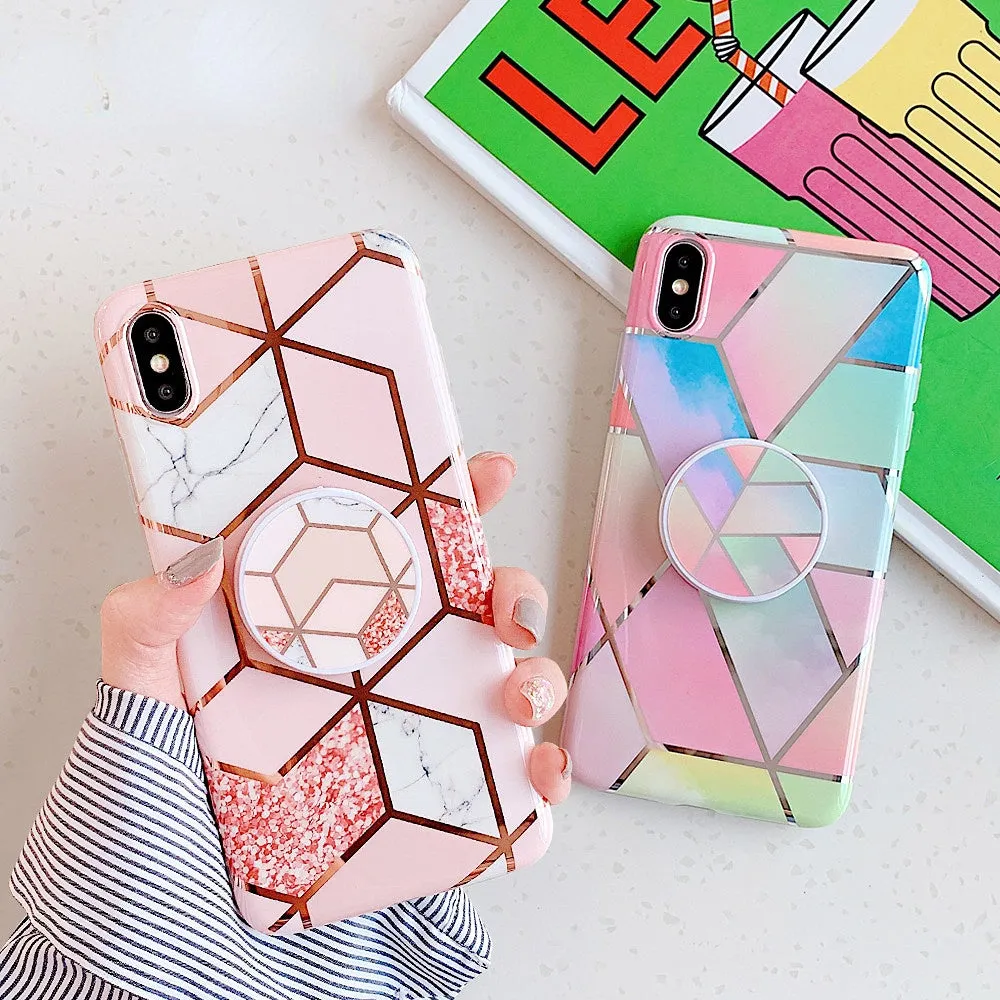 Anymob iPhone Mint Green Holder Stand Case Back Cover Marble Art Silicone Phone Cover