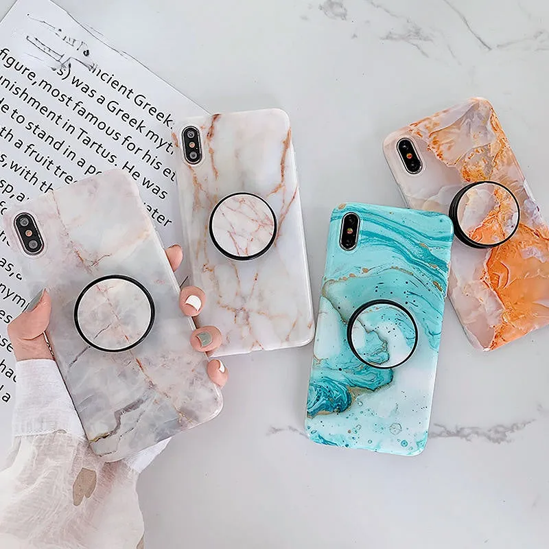 Anymob iPhone Mint Green Holder Stand Case Back Cover Marble Art Silicone Phone Cover