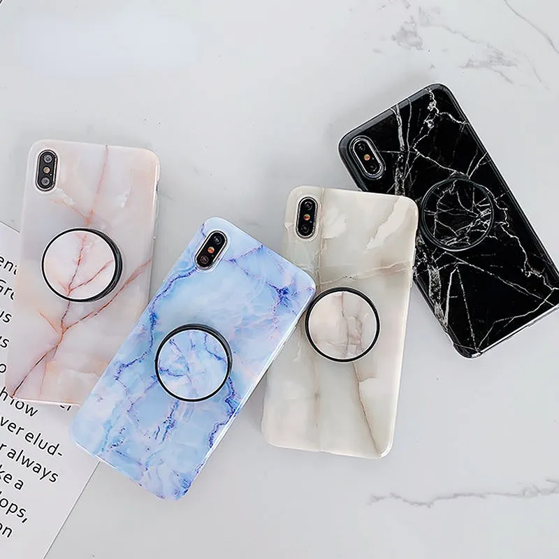 Anymob iPhone Mint Green Holder Stand Case Back Cover Marble Art Silicone Phone Cover