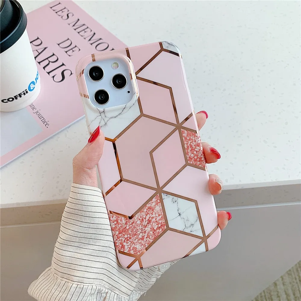 Anymob iPhone Mix Color Glossy Marble Phone Case Silicone Shockproof Bumper Cover