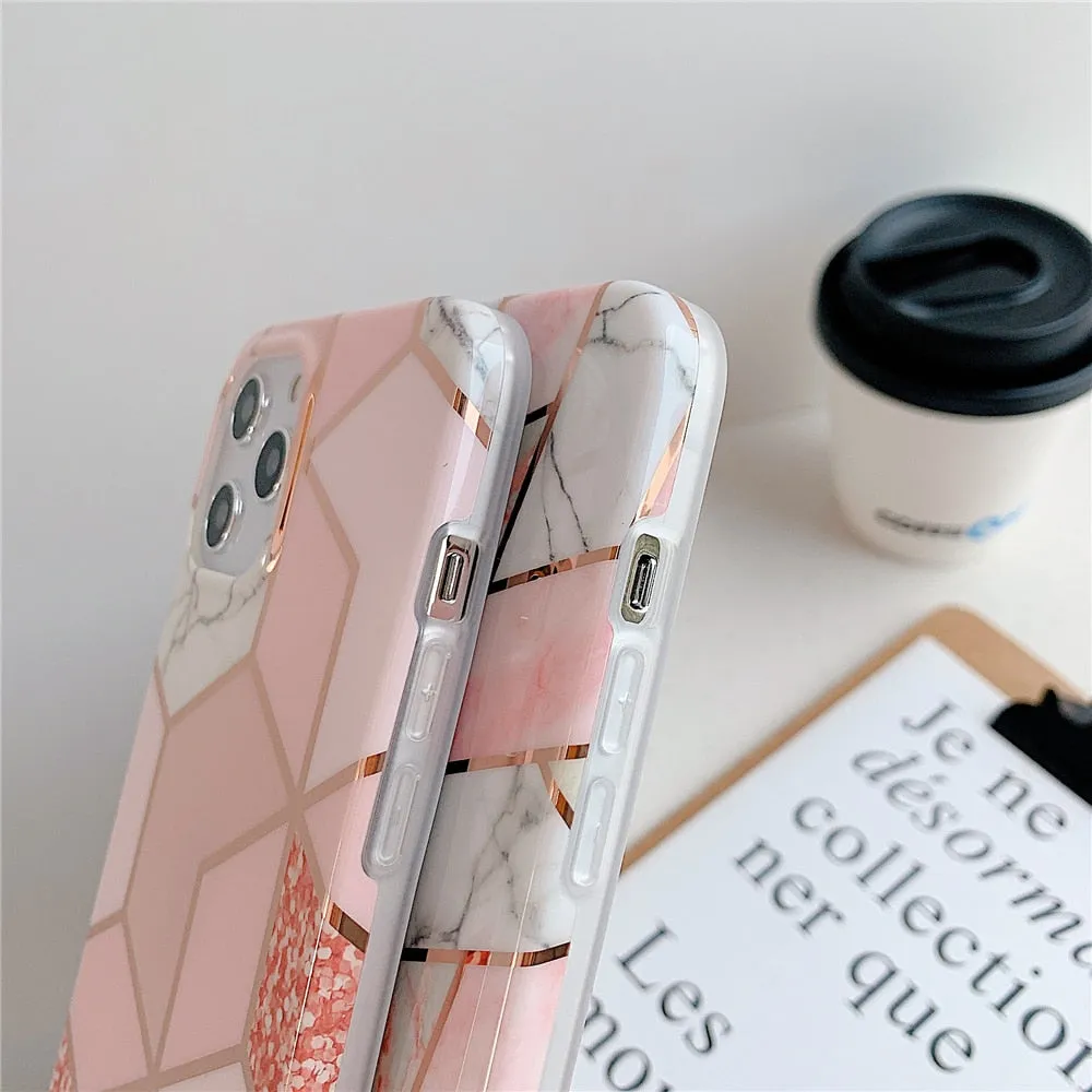 Anymob iPhone Mix Color Glossy Marble Phone Case Silicone Shockproof Bumper Cover