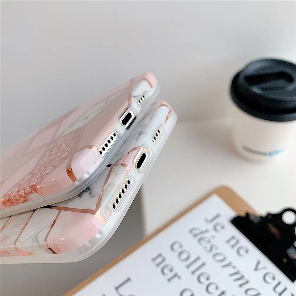 Anymob iPhone Mix Color Glossy Marble Phone Case Silicone Shockproof Bumper Cover