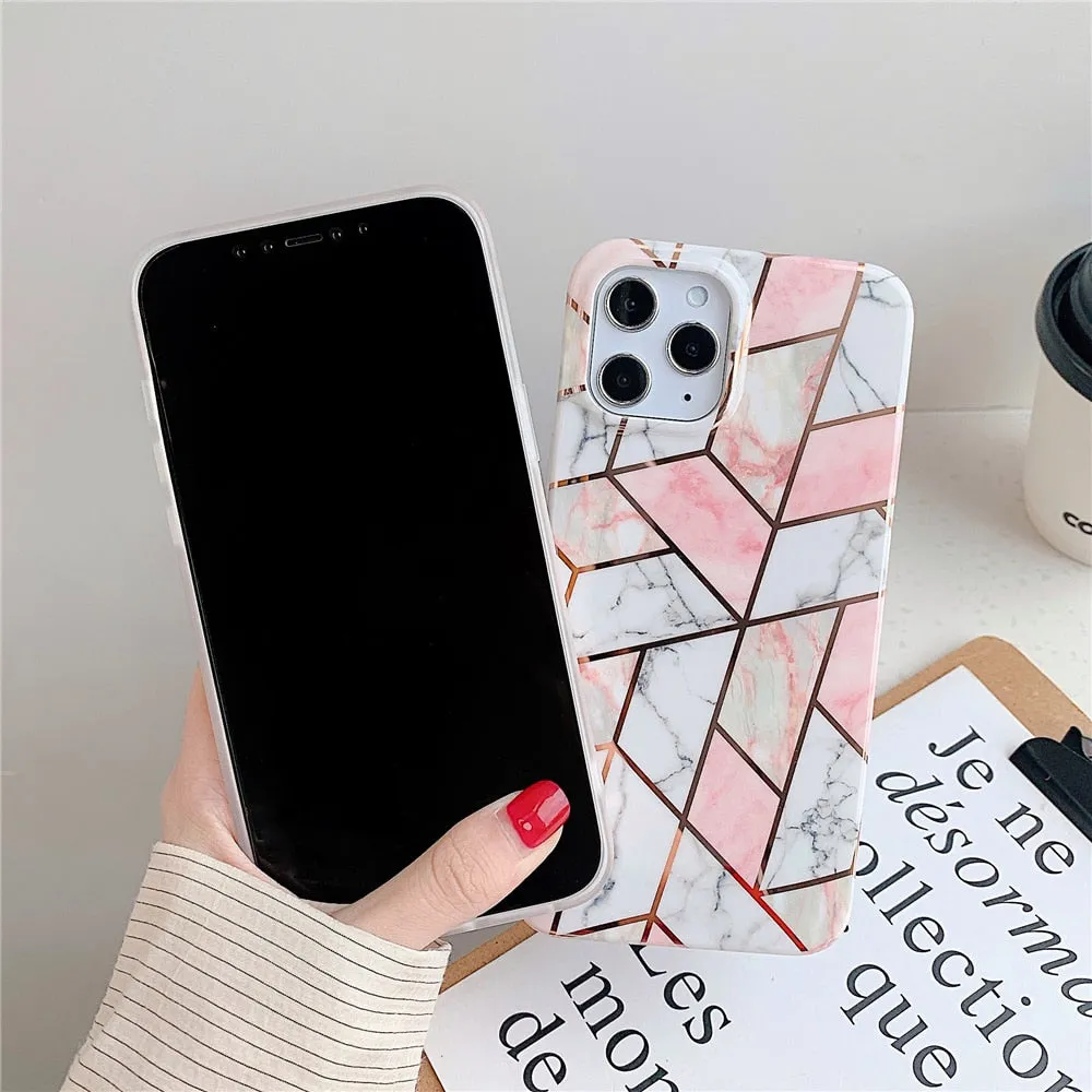 Anymob iPhone Mix Color Glossy Marble Phone Case Silicone Shockproof Bumper Cover