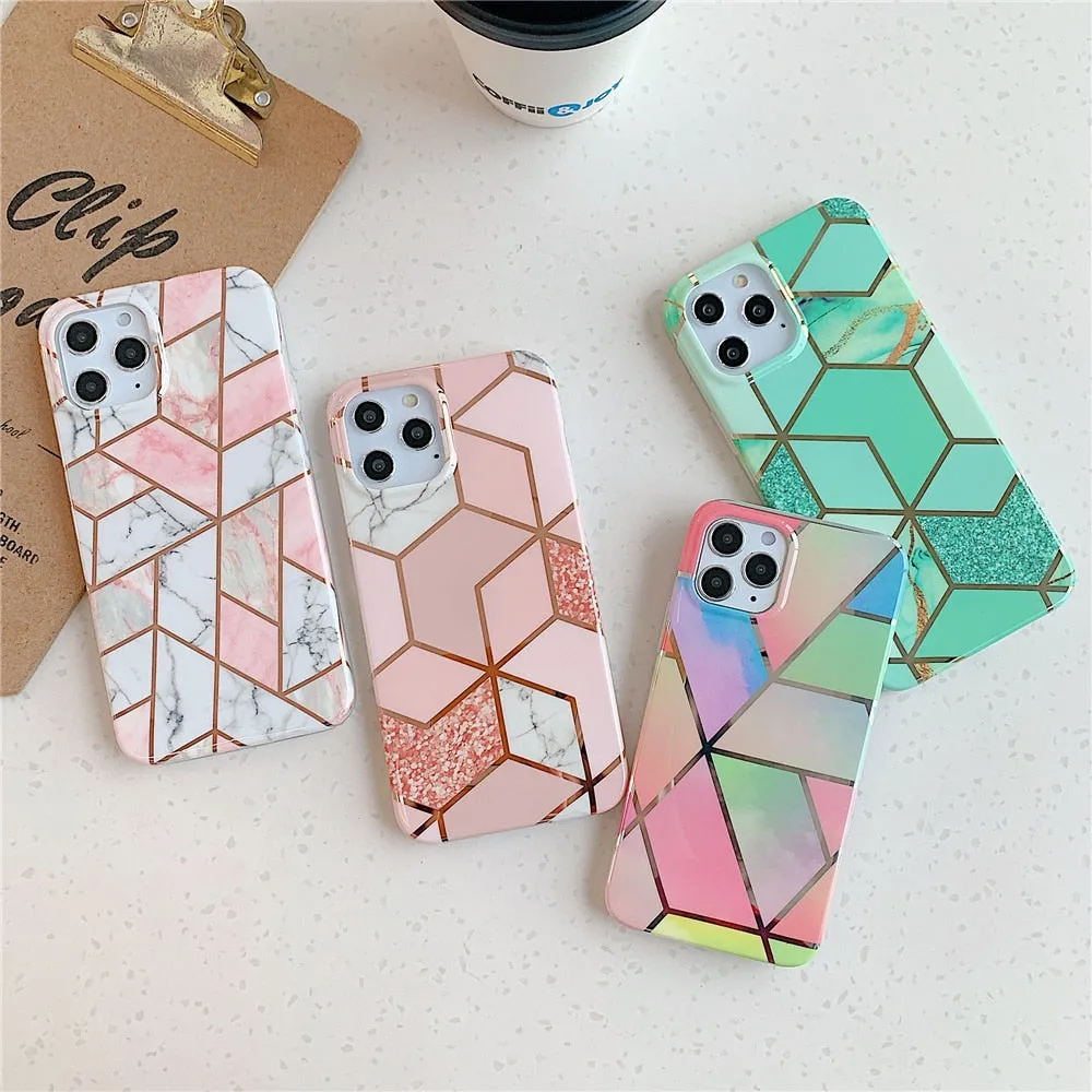 Anymob iPhone Mix Color Glossy Marble Phone Case Silicone Shockproof Bumper Cover