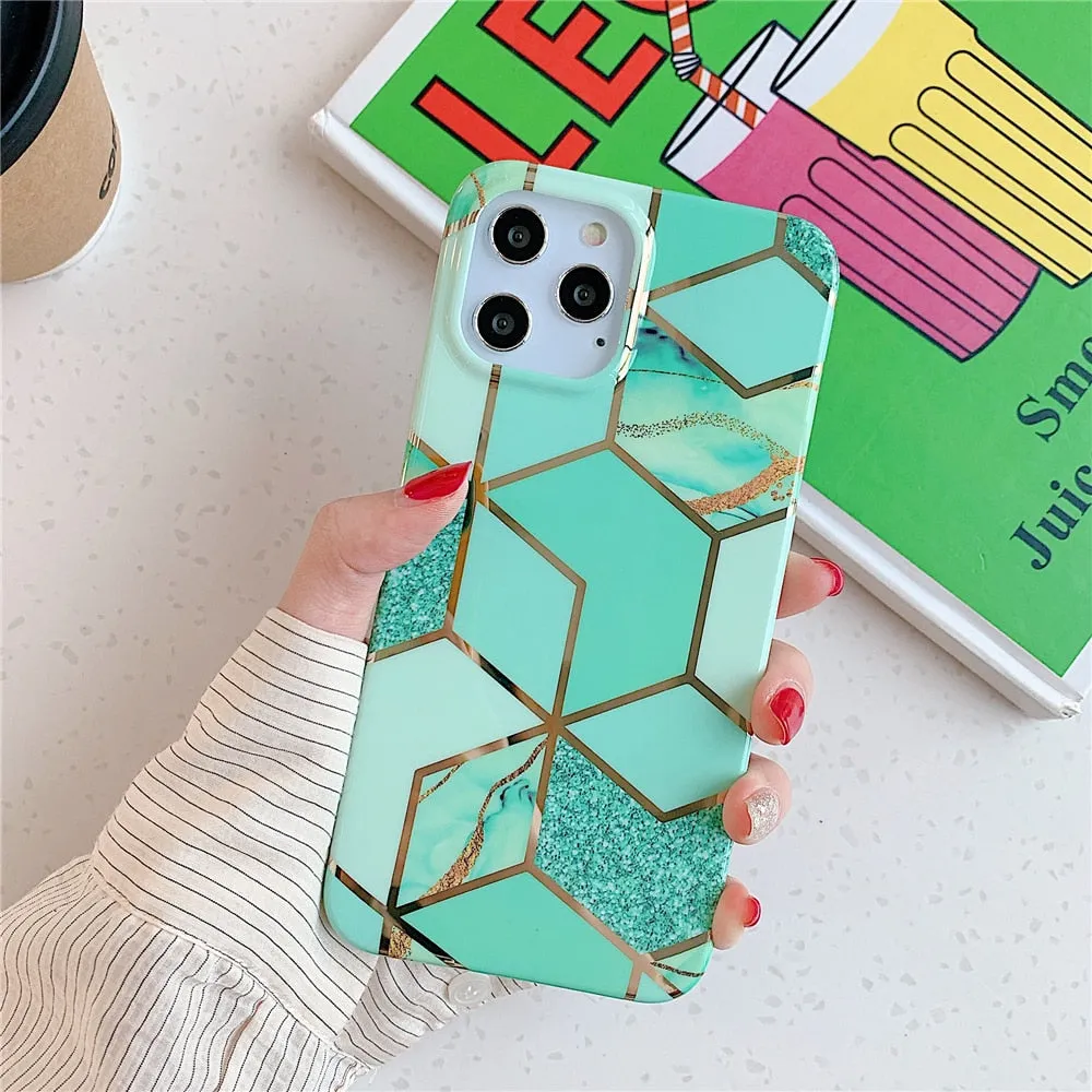 Anymob iPhone Mix Color Glossy Marble Phone Case Silicone Shockproof Bumper Cover