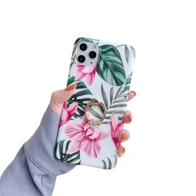 Anymob iPhone Orchid Finger Ring Holder Case Flower Silicone Phone Cover