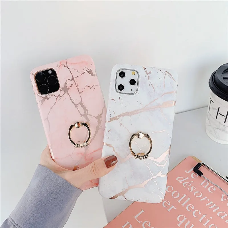 Anymob iPhone White Case Cover Marble Silicon Phone Cover