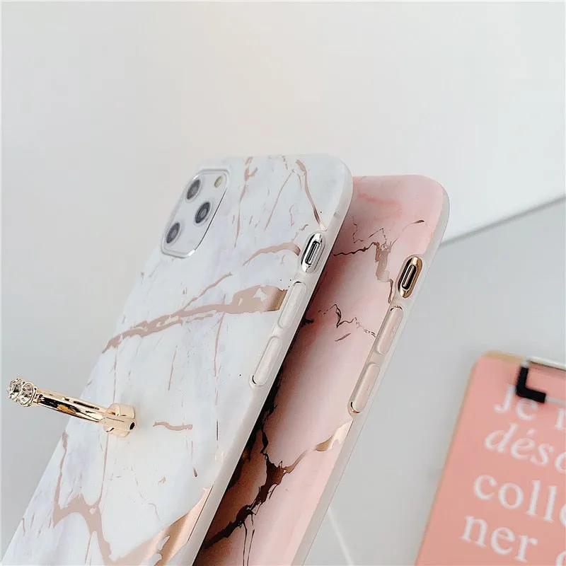 Anymob iPhone White Case Cover Marble Silicon Phone Cover
