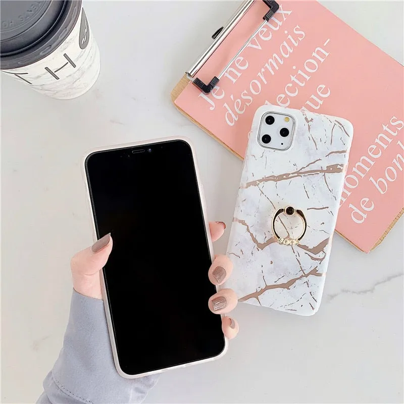 Anymob iPhone White Case Cover Marble Silicon Phone Cover