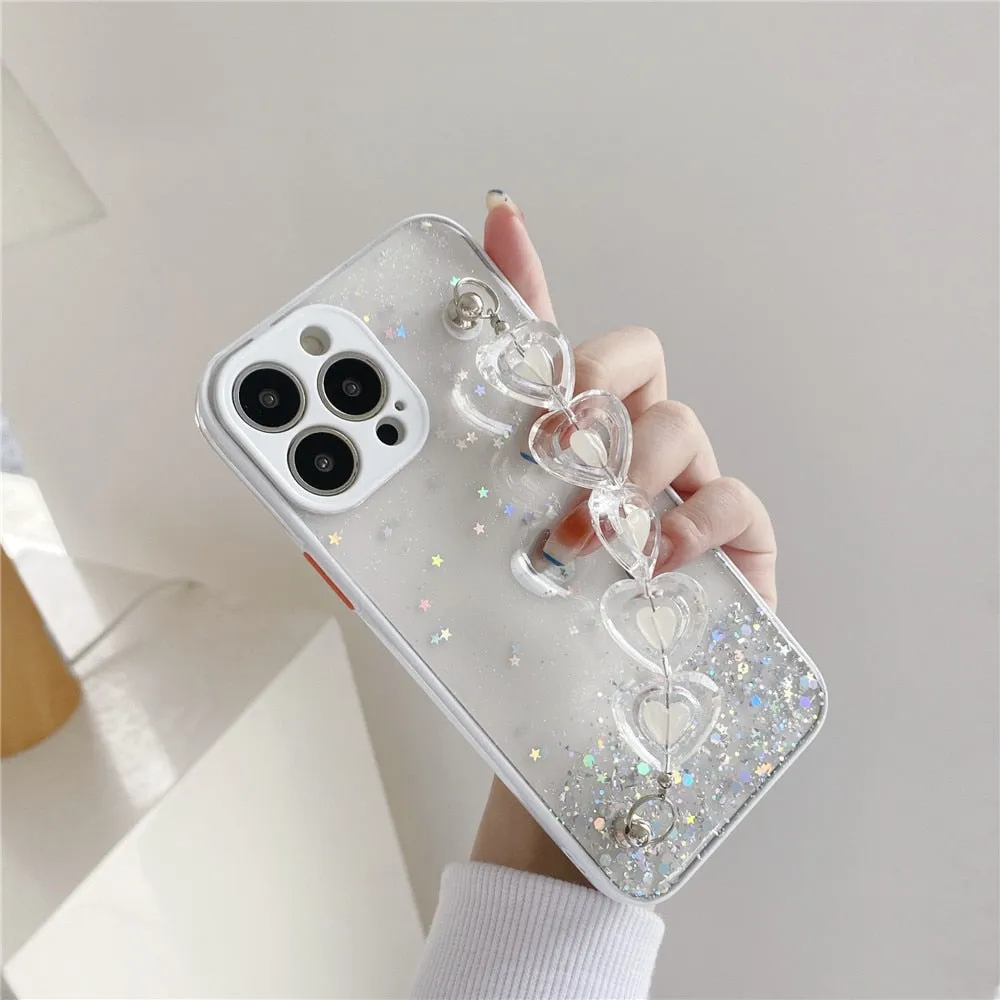 Anymob iPhone Yellow Crystal Heart Bracelet Phone Chain Case Glitter Soft Cover