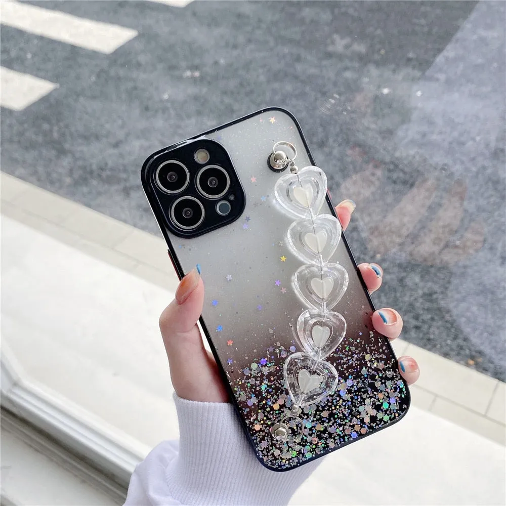 Anymob iPhone Yellow Crystal Heart Bracelet Phone Chain Case Glitter Soft Cover