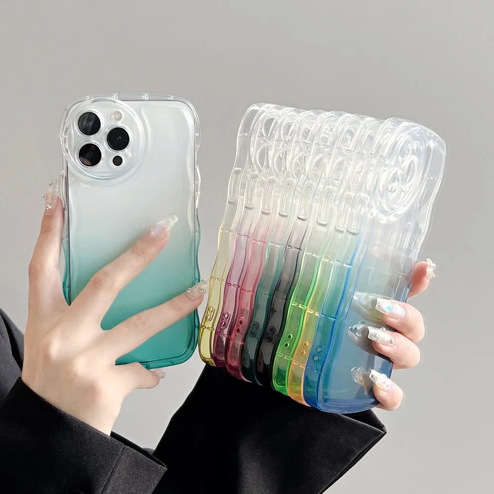 Anymob iPhone Yellow Green Gradient Clear Curly Wave Phone Case Shockproof Transparent Cover