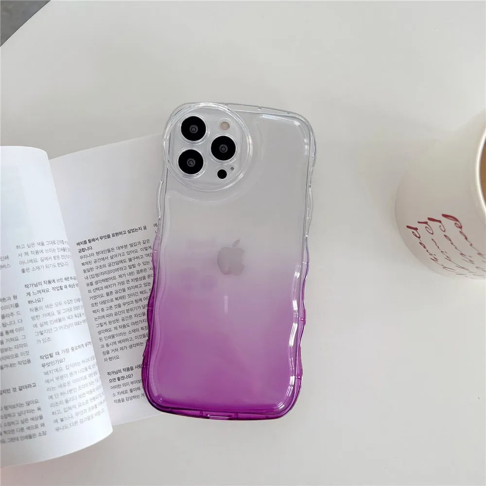 Anymob iPhone Yellow Green Gradient Clear Curly Wave Phone Case Shockproof Transparent Cover