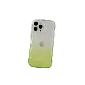 Anymob iPhone Yellow Green Gradient Clear Curly Wave Phone Case Shockproof Transparent Cover