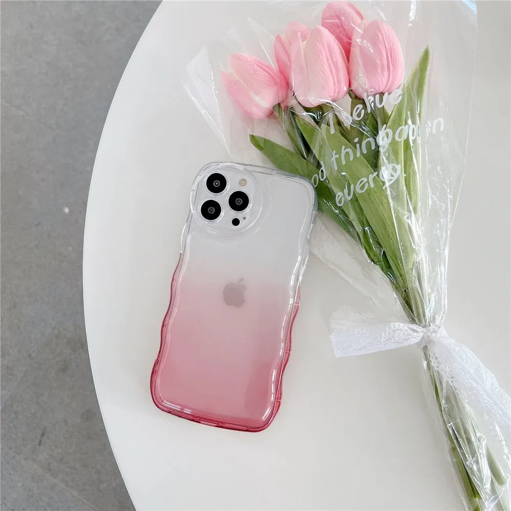 Anymob iPhone Yellow Green Gradient Clear Curly Wave Phone Case Shockproof Transparent Cover