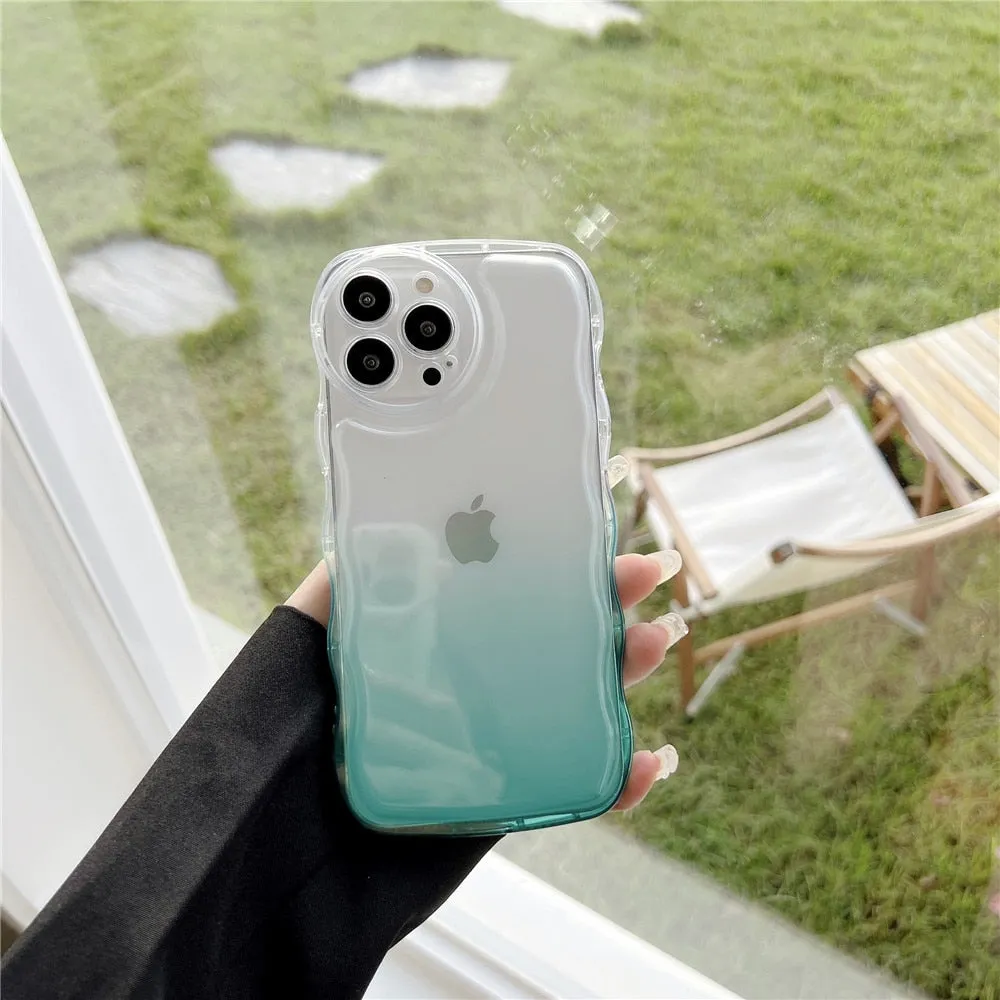 Anymob iPhone Yellow Green Gradient Clear Curly Wave Phone Case Shockproof Transparent Cover