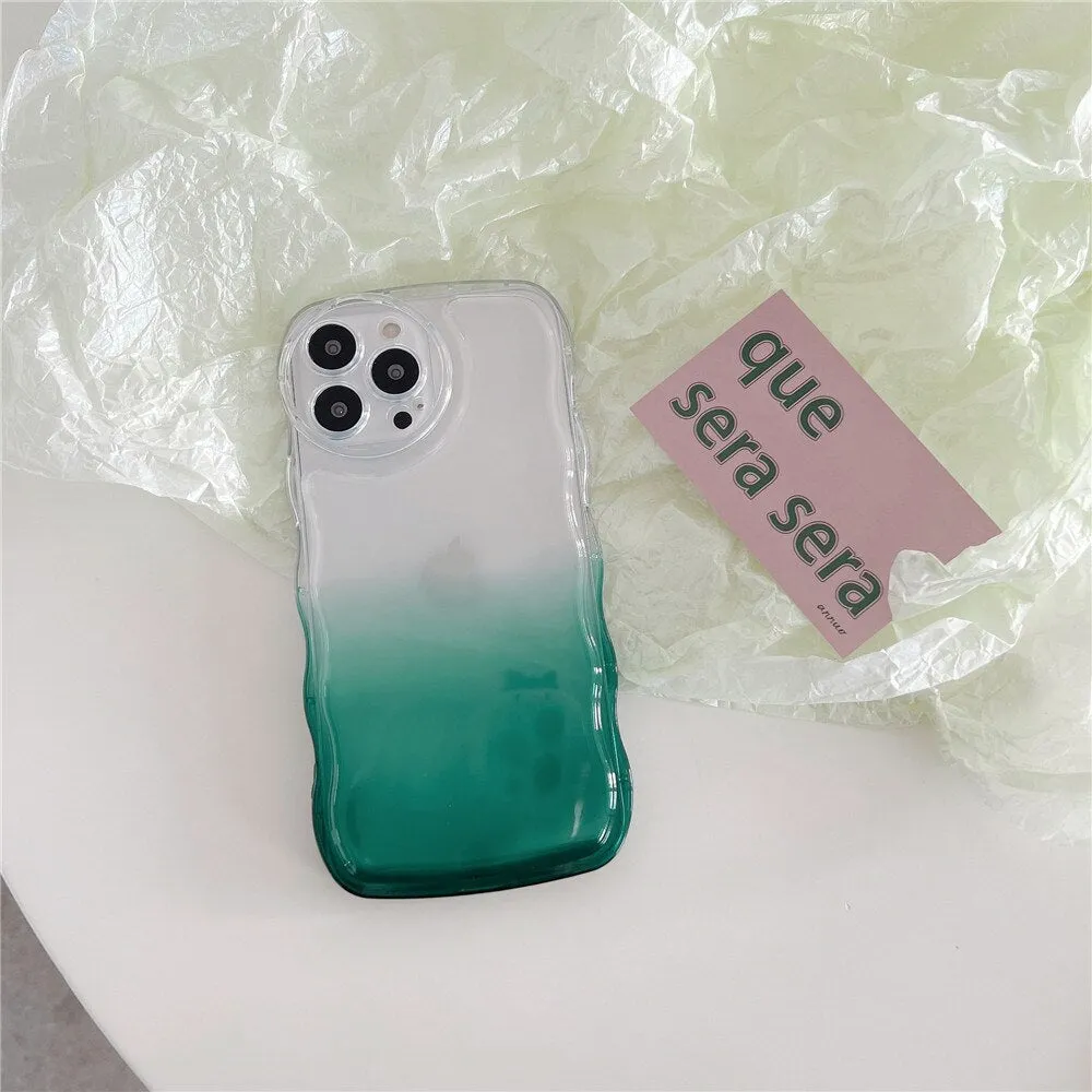 Anymob iPhone Yellow Green Gradient Clear Curly Wave Phone Case Shockproof Transparent Cover