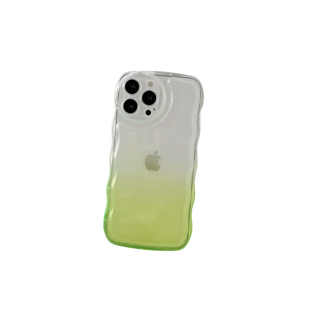 Anymob iPhone Yellow Green Gradient Clear Curly Wave Phone Case Shockproof Transparent Cover