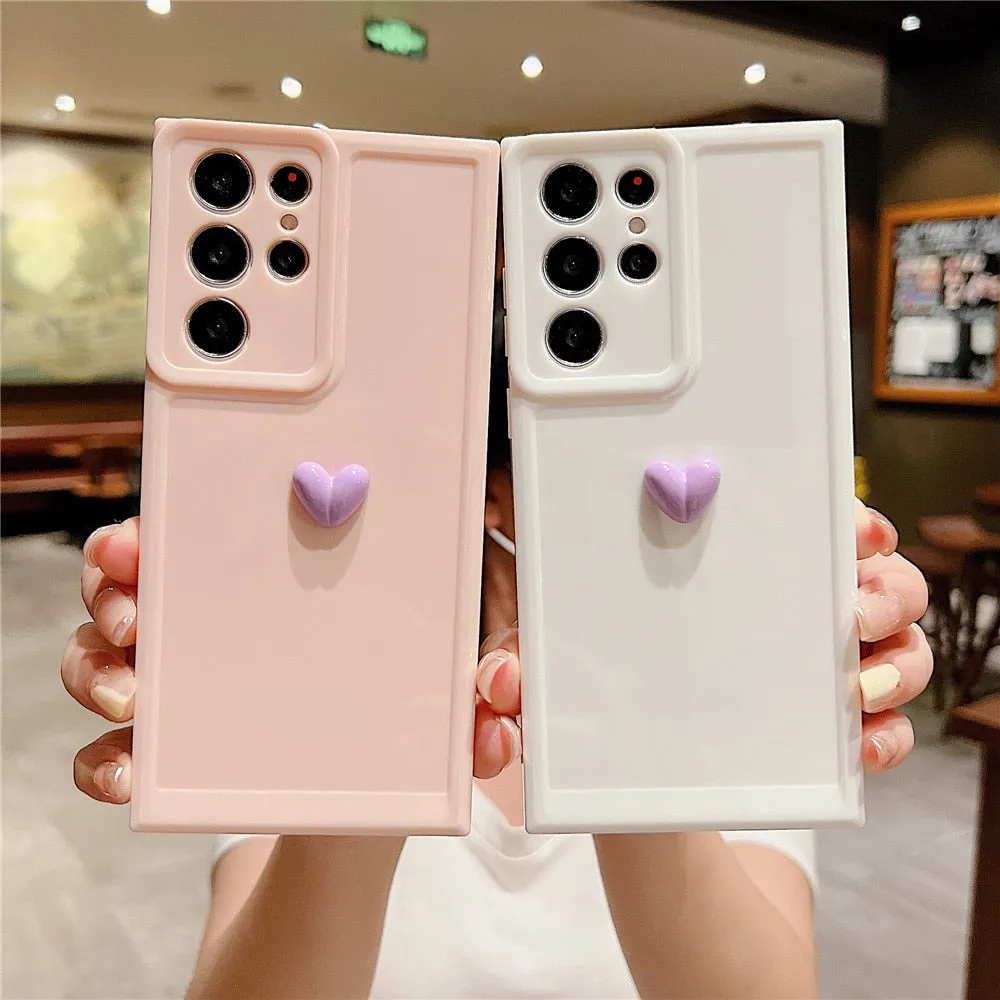 Anymob Samsung Black With Orange Cute 3D Love Heart Case Shockproof Soft Silicone Phone Back Cover