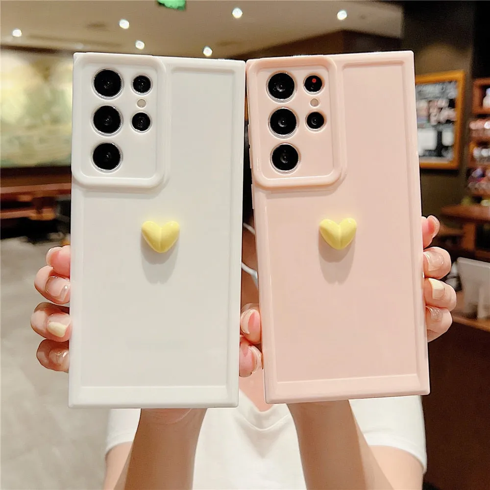 Anymob Samsung Black With Orange Cute 3D Love Heart Case Shockproof Soft Silicone Phone Back Cover