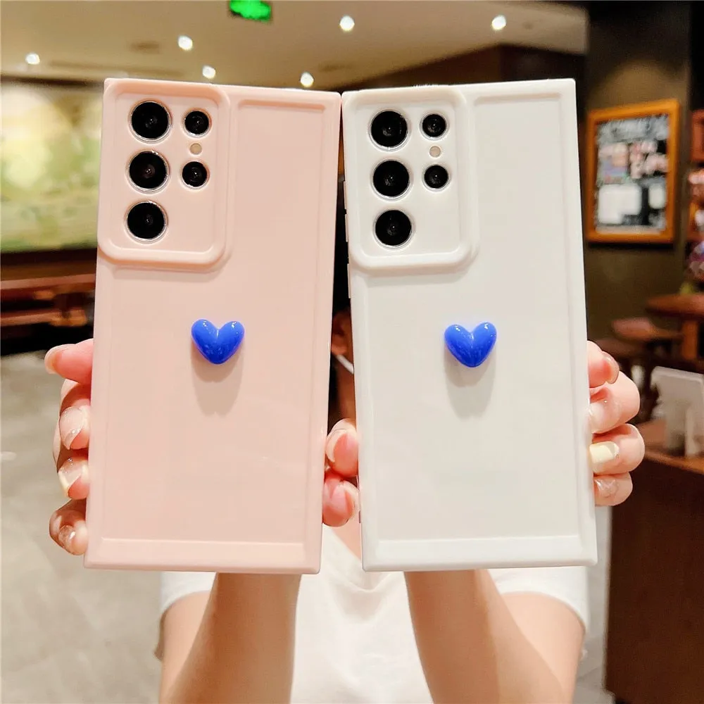 Anymob Samsung Black With Orange Cute 3D Love Heart Case Shockproof Soft Silicone Phone Back Cover