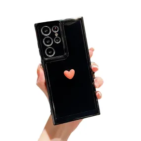 Anymob Samsung Black With Orange Cute 3D Love Heart Case Shockproof Soft Silicone Phone Back Cover