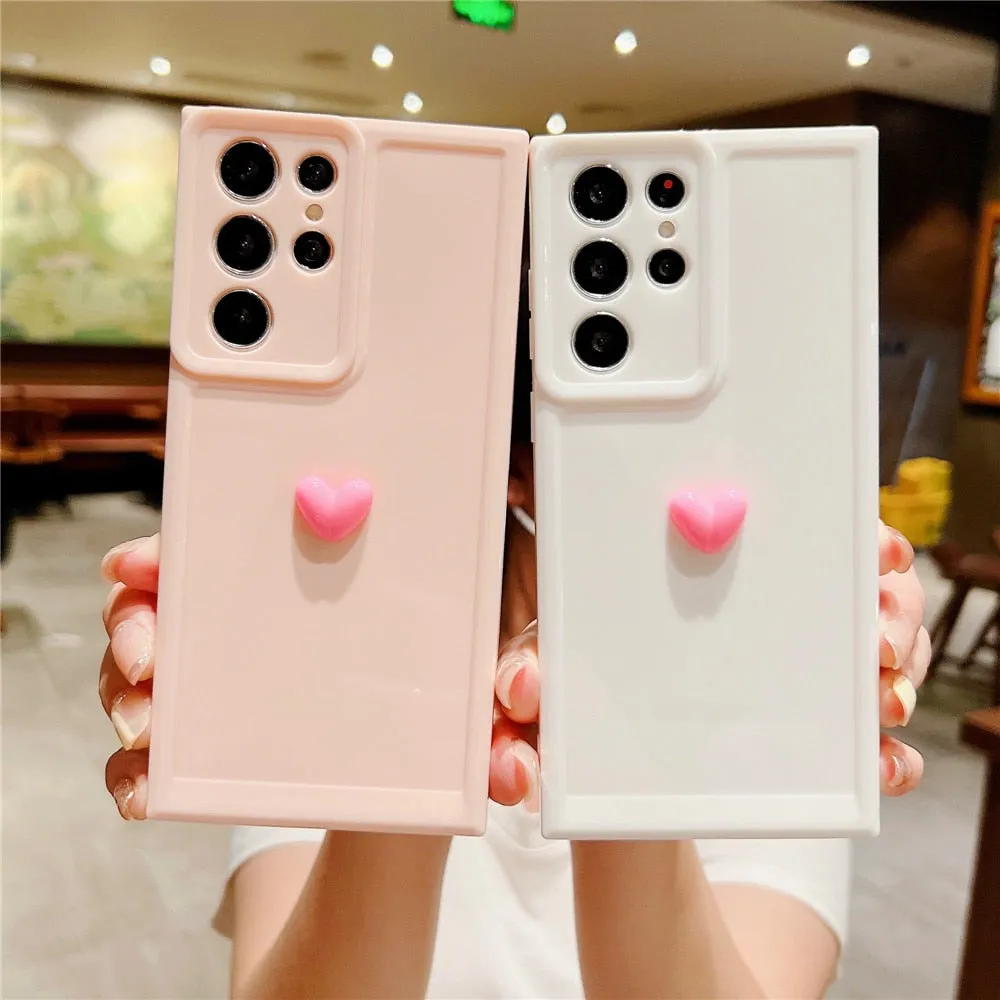 Anymob Samsung Black With Orange Cute 3D Love Heart Case Shockproof Soft Silicone Phone Back Cover