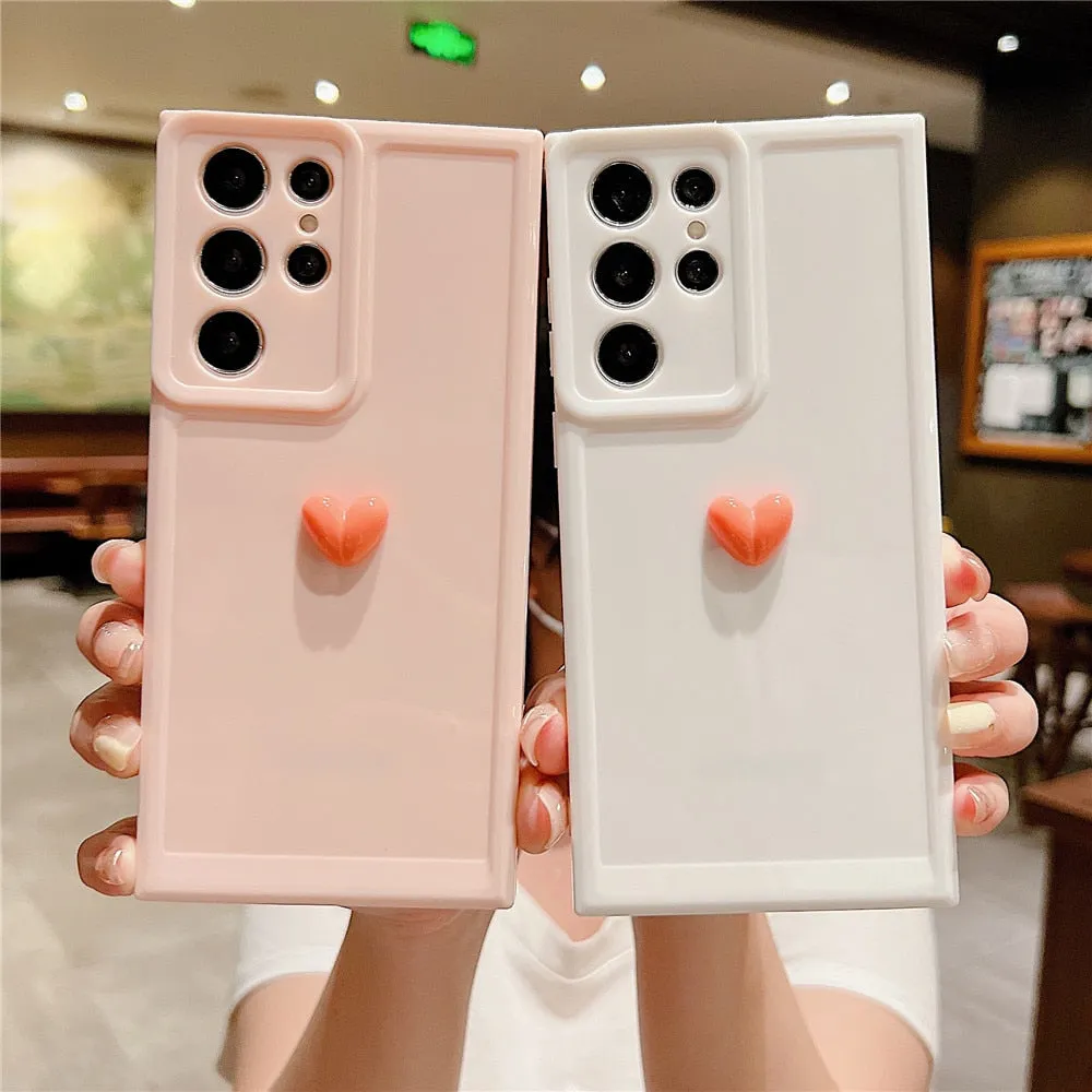 Anymob Samsung Black With Orange Cute 3D Love Heart Case Shockproof Soft Silicone Phone Back Cover
